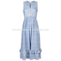 Nouveau Mode Bleu Coton Brodé Robe D&#39;été Fabrication En Gros Mode Femmes Vêtements (TA5282D)